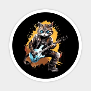 Rockstar Cat Playing Electric Guitar Magnet